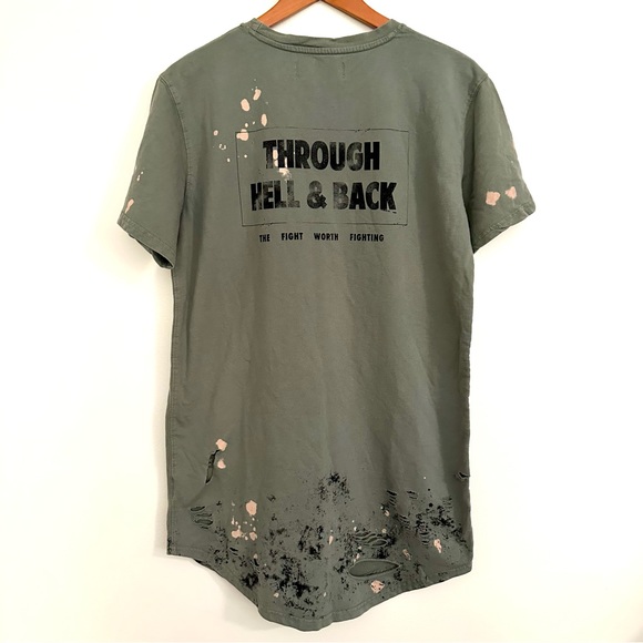 Evil Regime Other - Evil Regime Army Green Distressed T-shirt Through Hell and Back Size Large